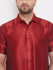 Men's Maroon Silk Blend Ethnic Shirt