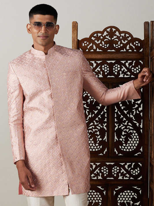 Men's Peach Silk Blend Sherwani Only Top