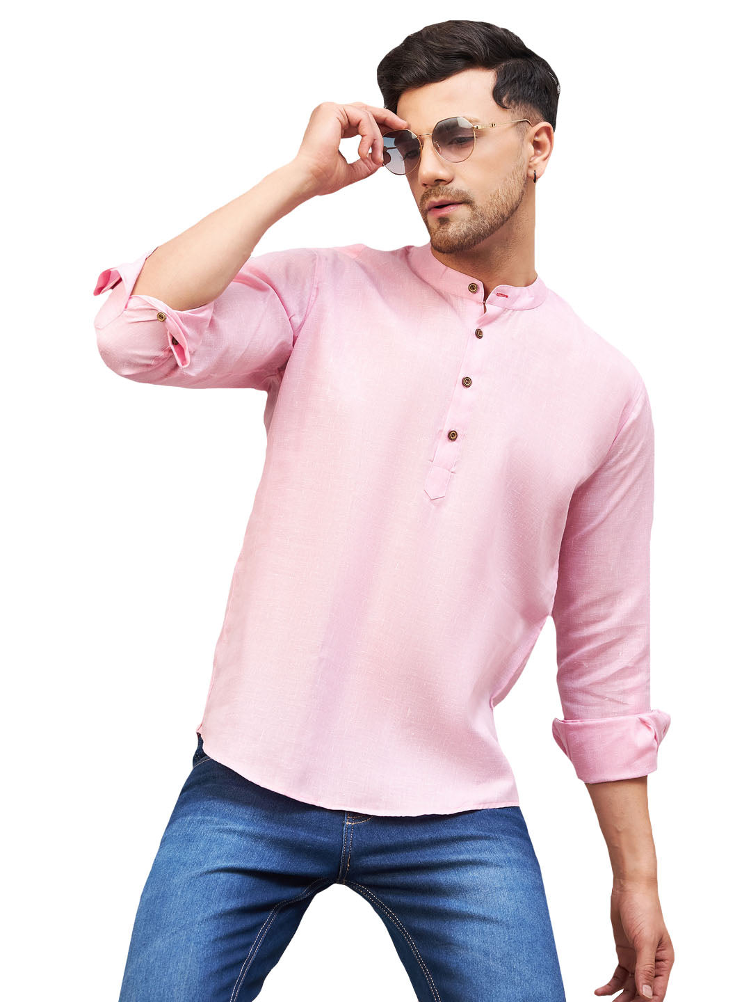 Men's Pink Cotton Blend Kurta