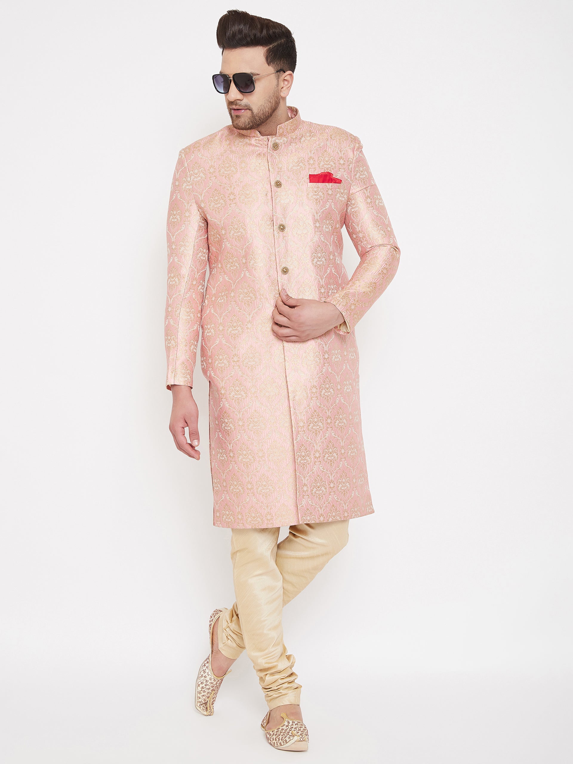 Men's Pink Silk Blend Sherwani Only Top