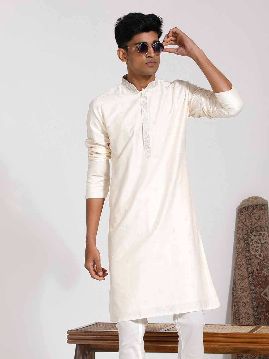 Men's Cream Viscose Kurta