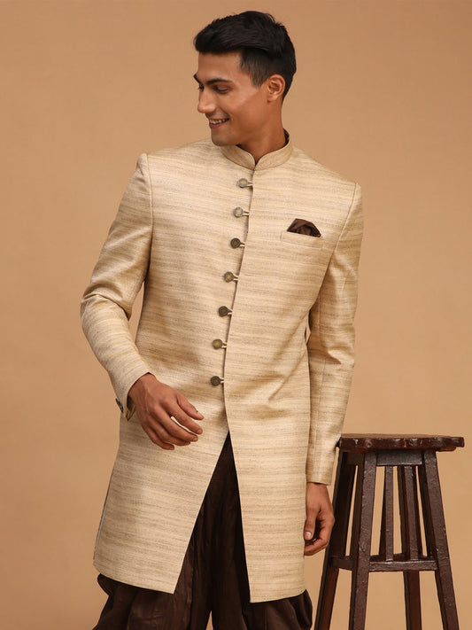 Men's Beige Silk Blend Sherwani Only Top