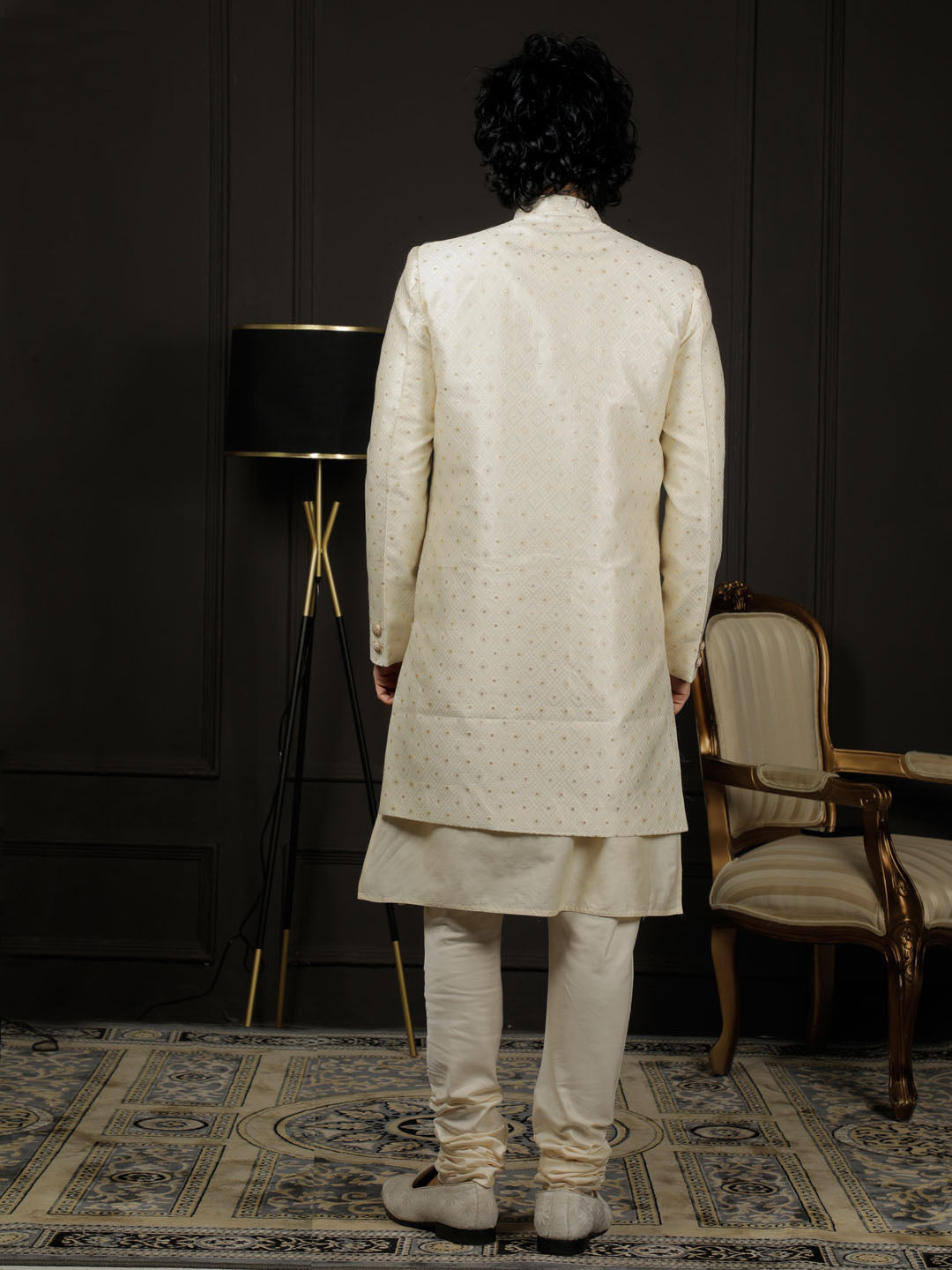 Men's Cream Viscose Sherwani Set