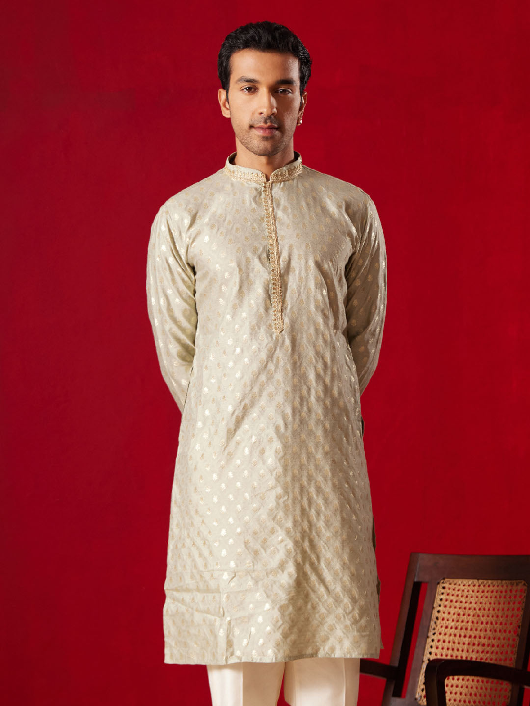 Men's Green Silk Blend Kurta