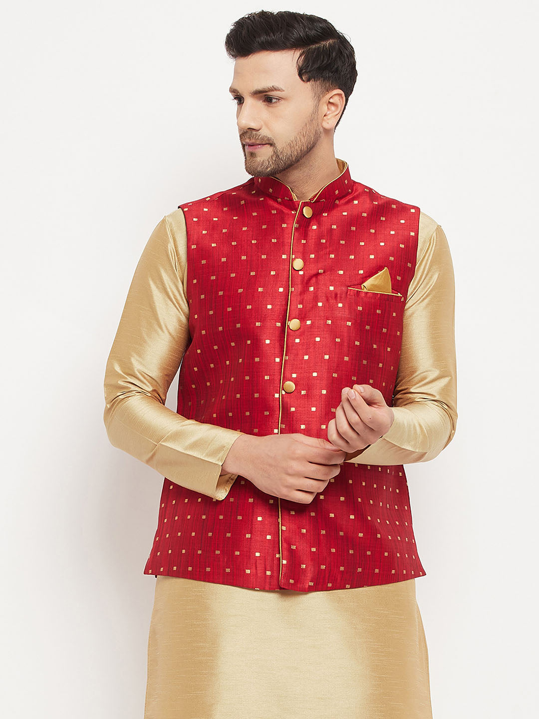 Men's Maroon Silk Blend Nehru Jacket