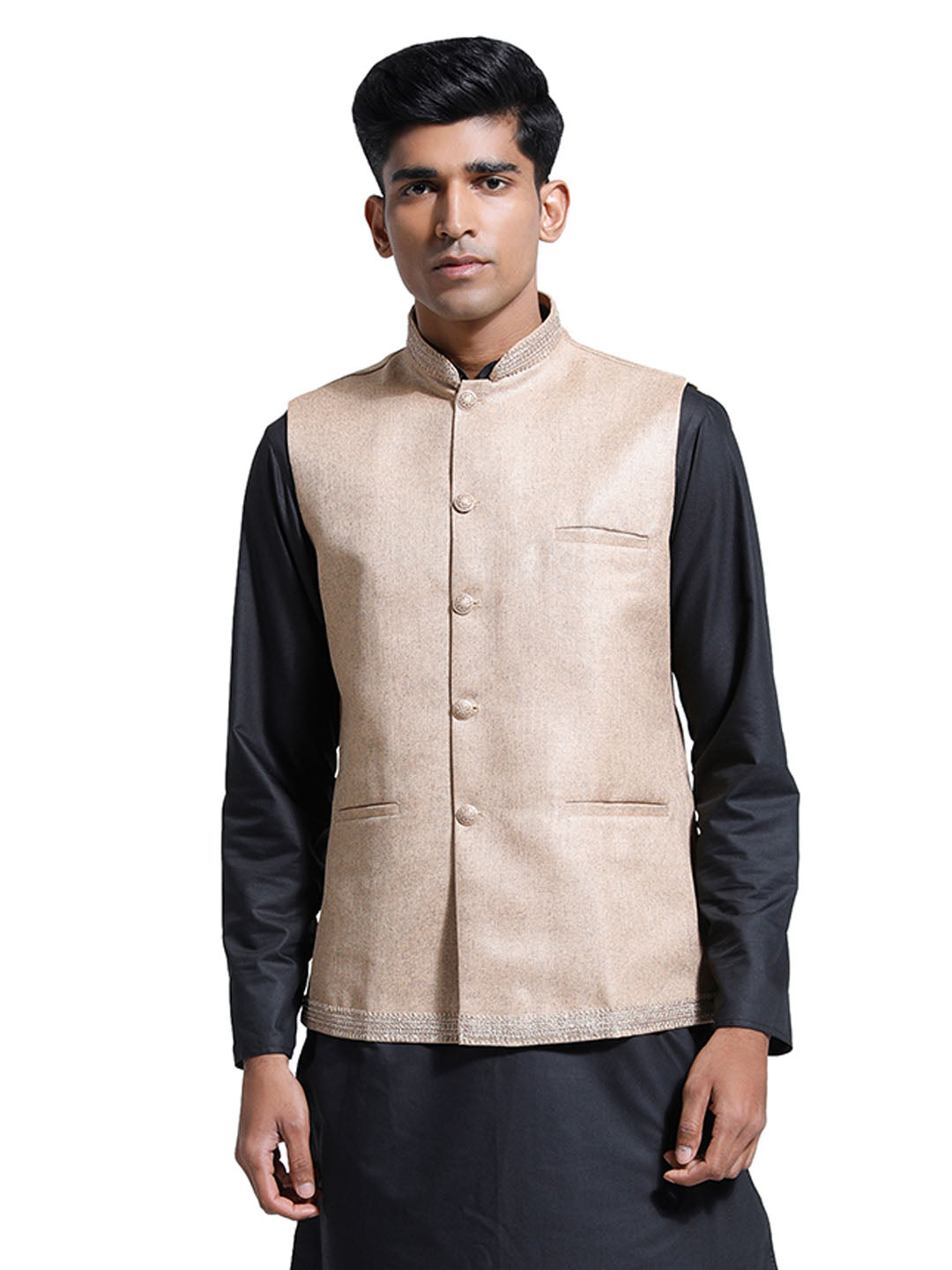 Men's Beige Jute Nehru Jacket