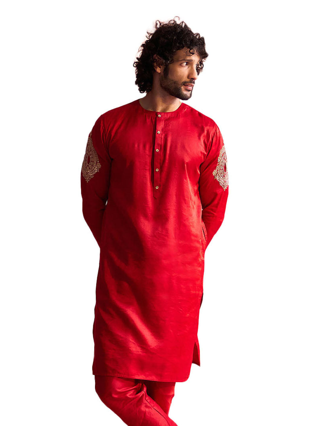 Men's Red Moonga Silk Kurta