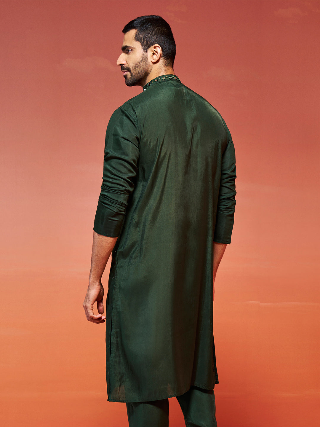 Men's Bottle Green Silk Blend Kurta