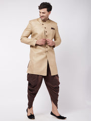 Men's Beige Polyester Lurex Blend Sherwani Only Top