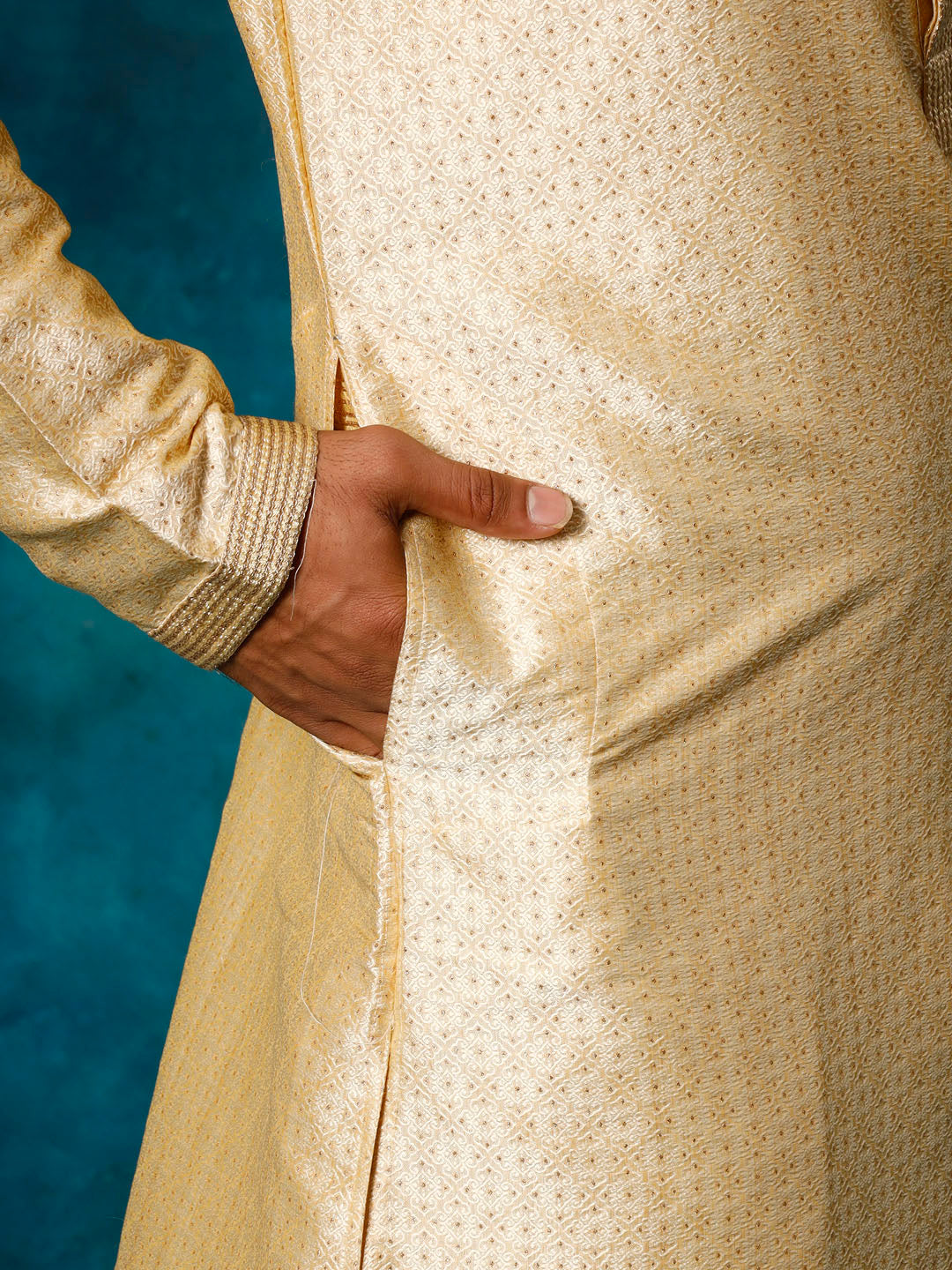 Men's Gold Silk Blend Kurta