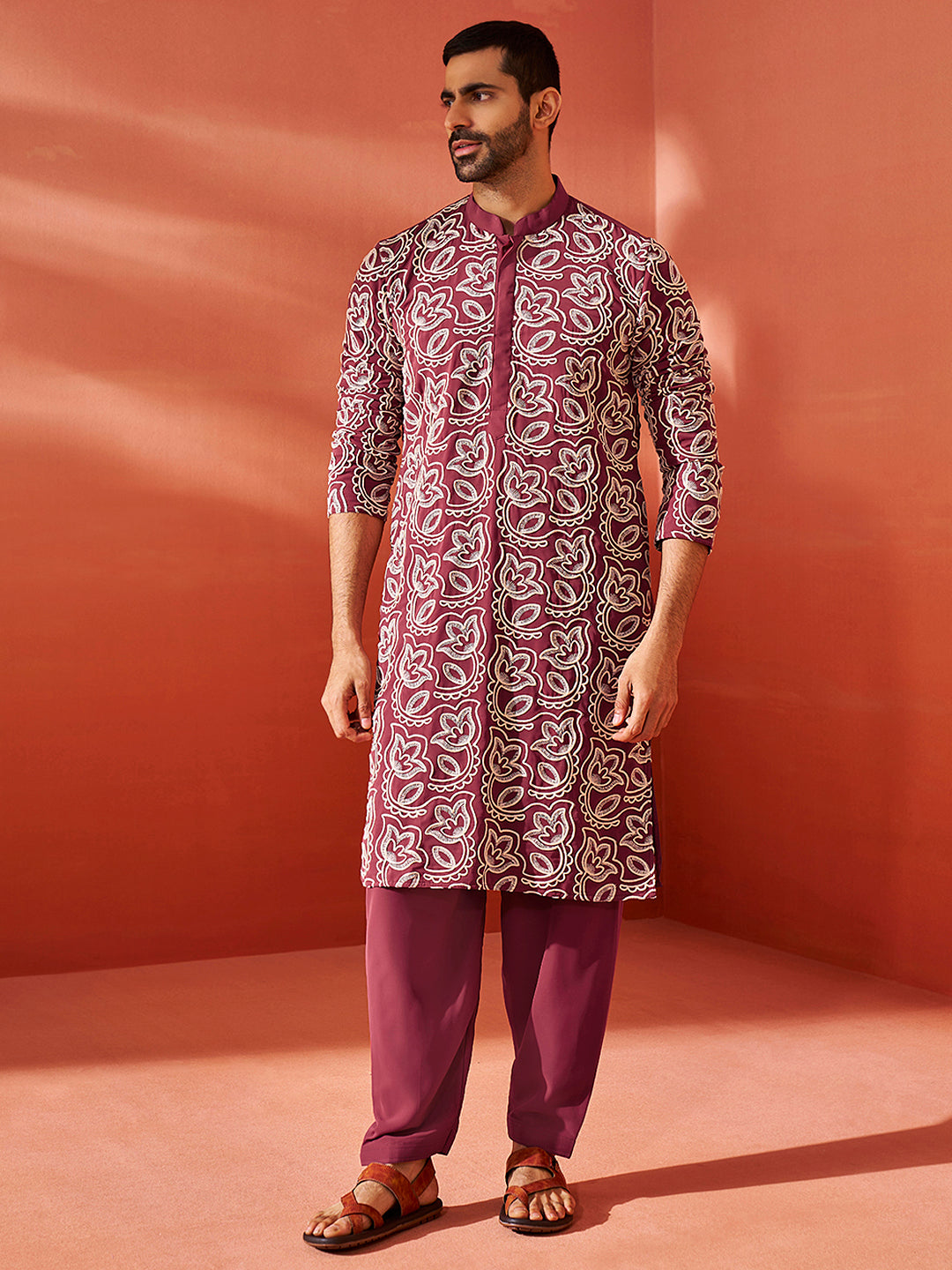 Vastramay - Men's Maroon Georgette Kurta And Patiala Set