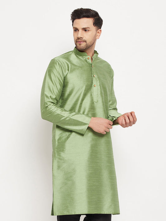 Men's Light Green Silk Blend Kurta