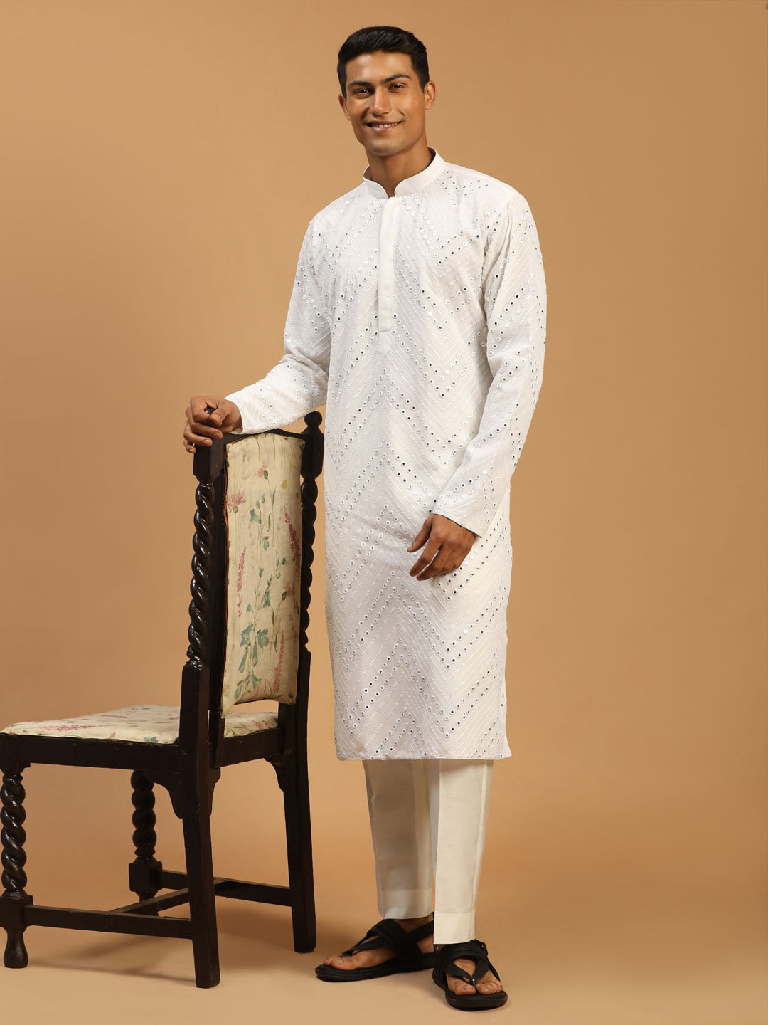 Men's White Georgette Kurta