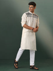 Men's Cream And Black Cotton Kurta Pyjama Set