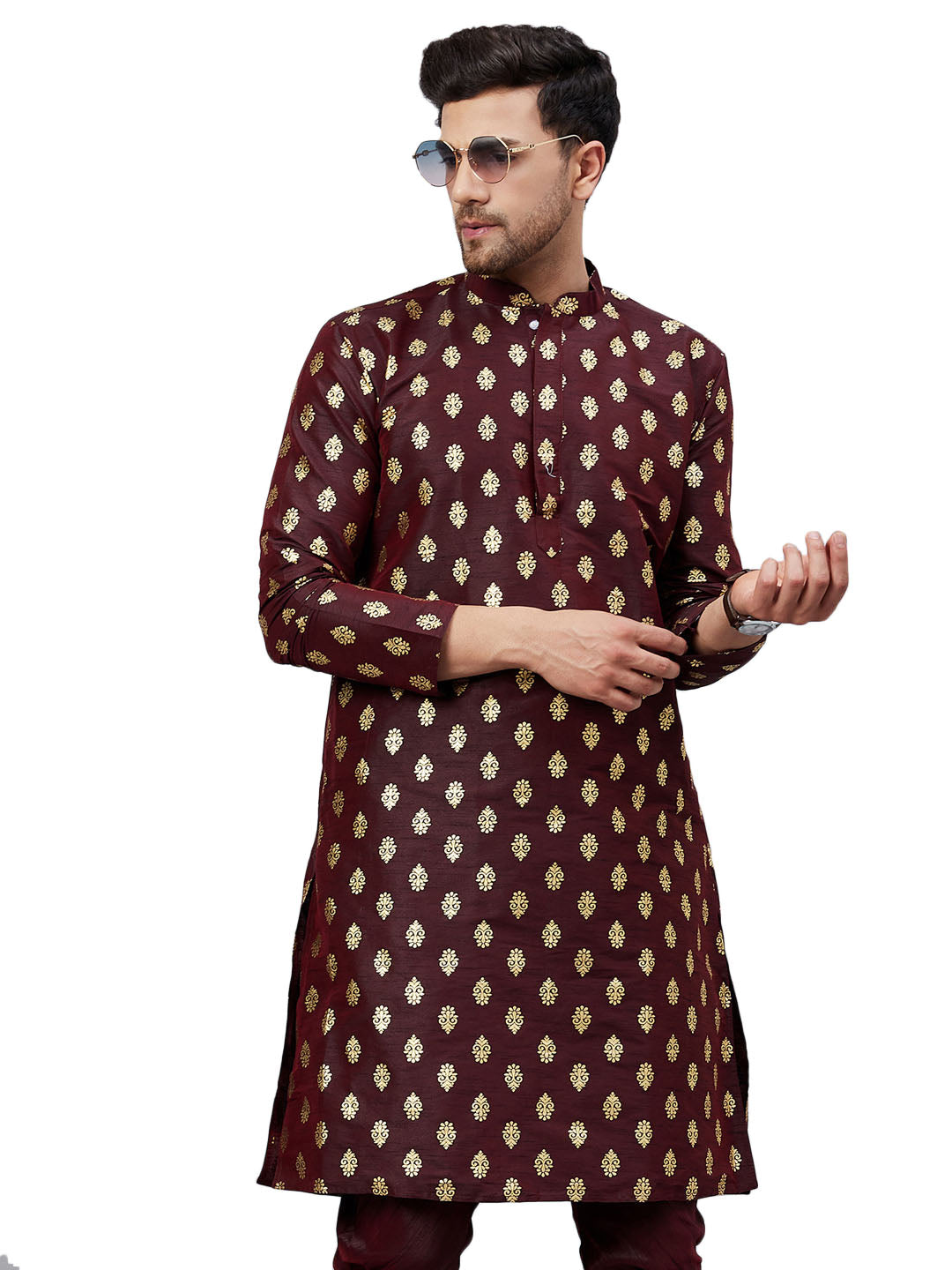 Men's Wine Dupion Silk Kurta