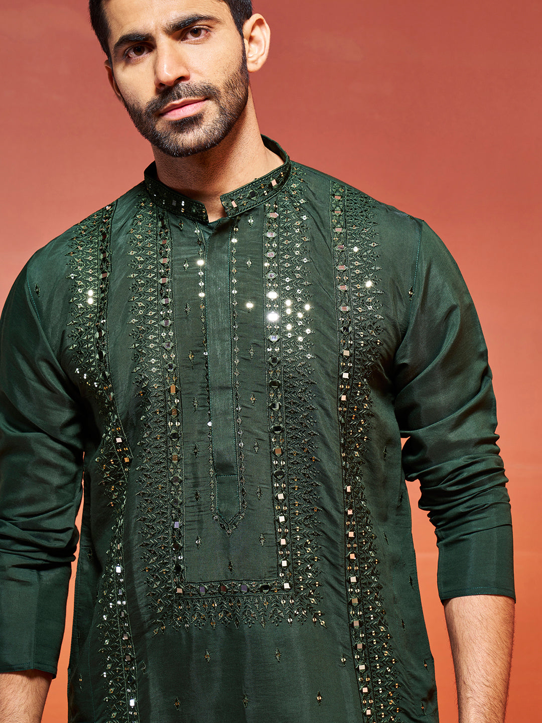 Men's Bottle Green Silk Blend Kurta