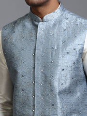 Men's Grey Mirror Work Nehru Jacket