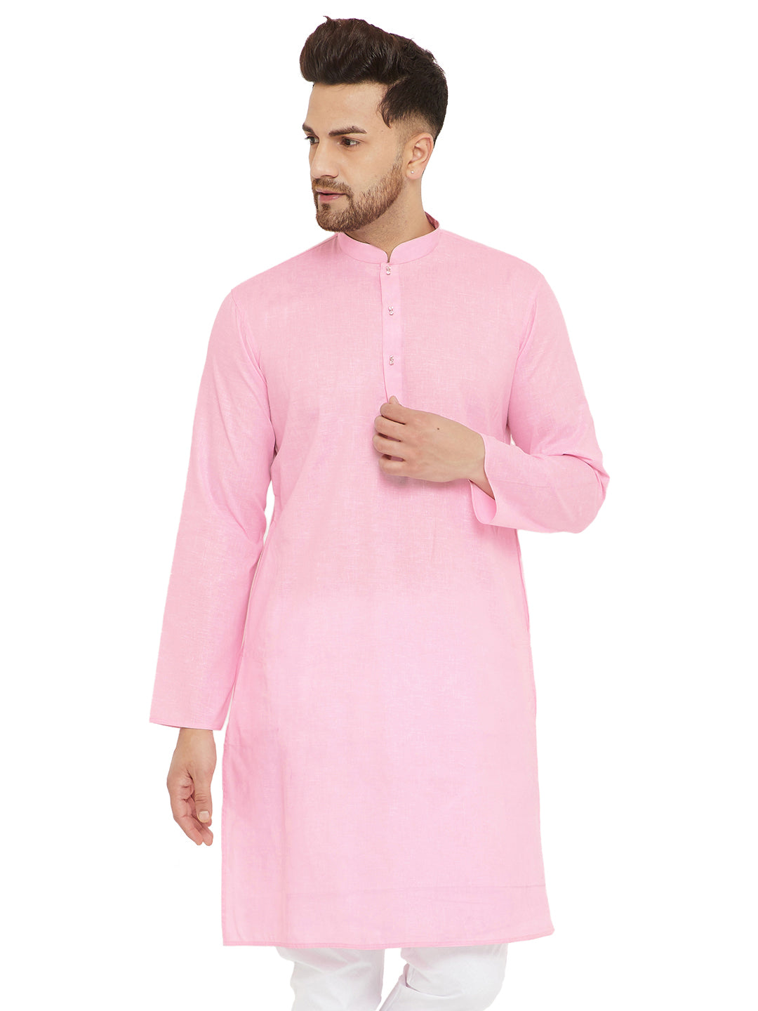 Men's Pink Cotton Blend Kurta