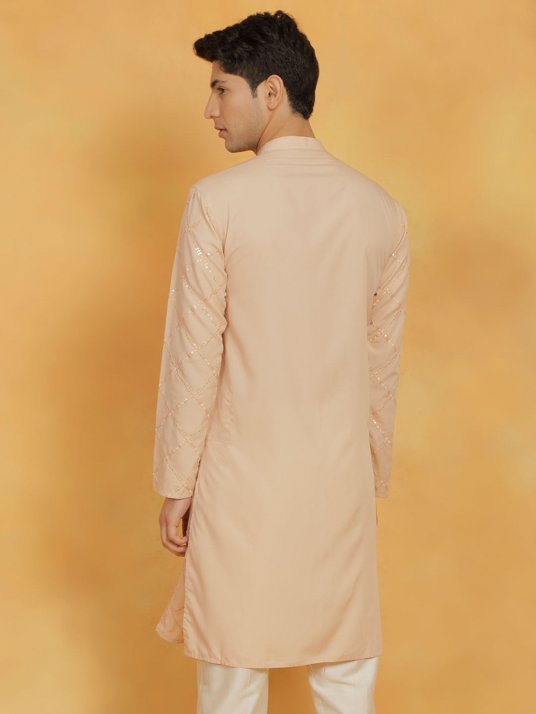 Men's Peach Viscose Kurta