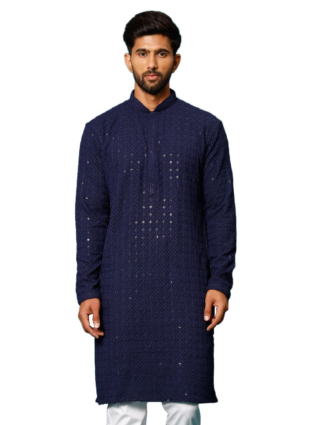 Men's Navy Blue Rayon Cotton Kurta