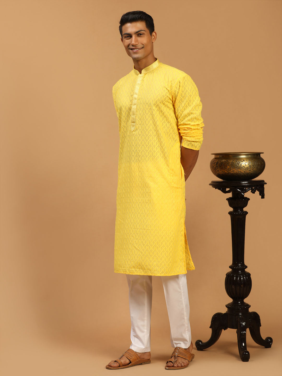 Men's Yellow Cotton Kurta