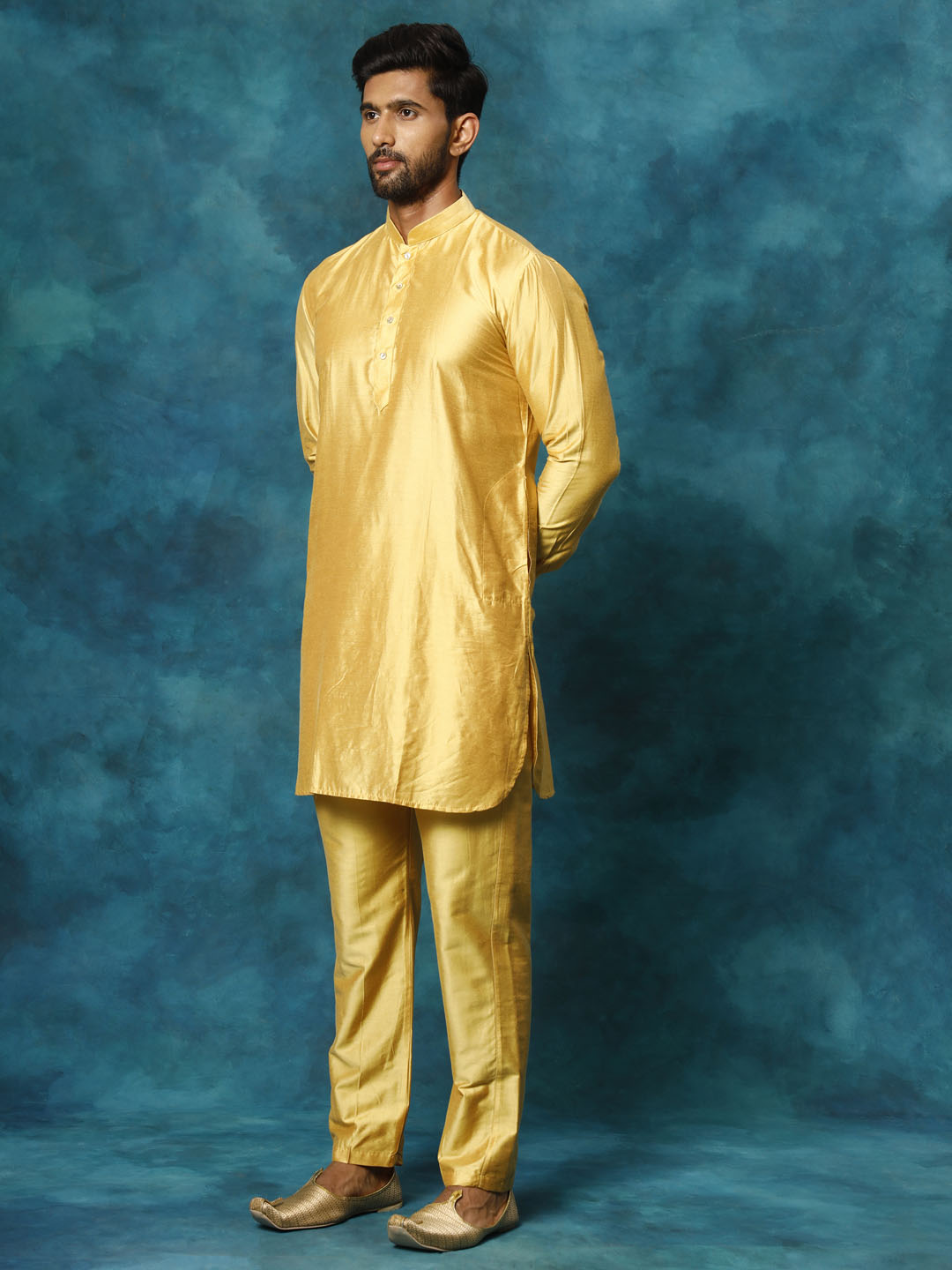 Men's Mustard Viscose Kurta Pyjama Set