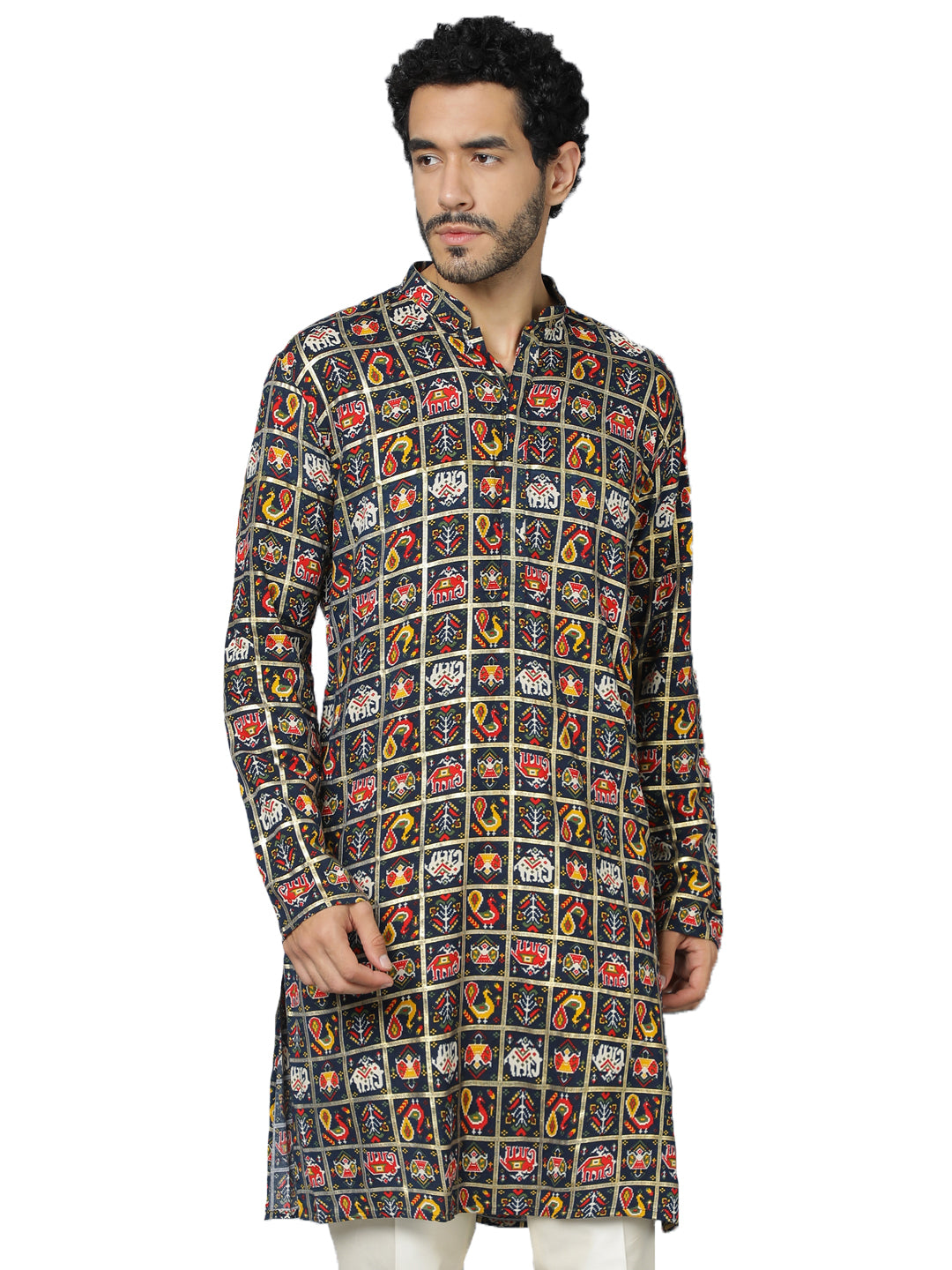 Men's Navy Blue Rayon Kurta