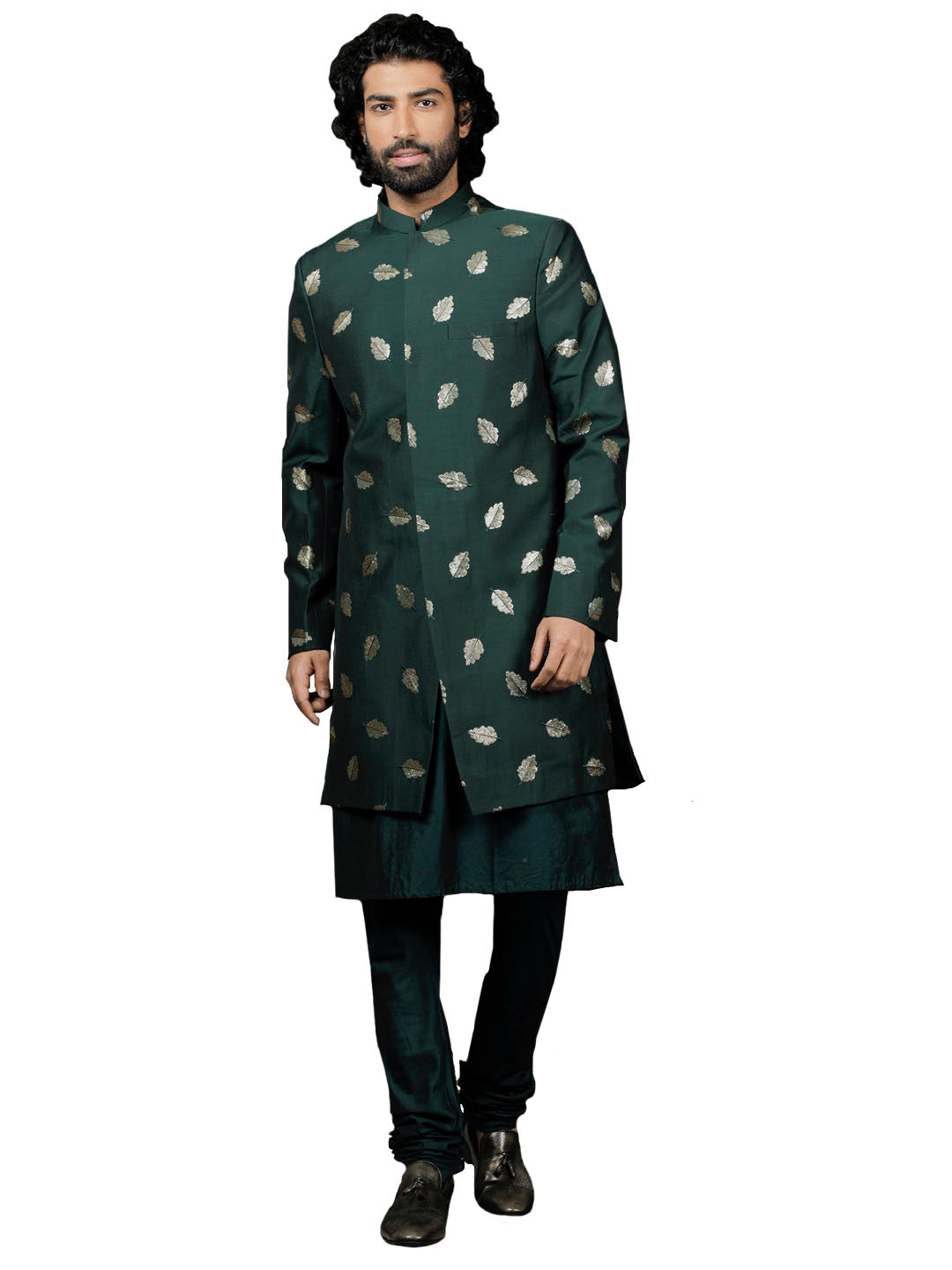 Men's Green Viscose Sherwani Set