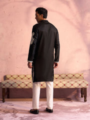 Men's Black And Cream Moonga Silk Kurta