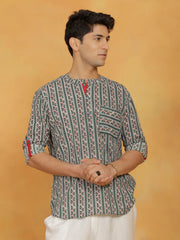 Men's Green Cotton Short Kurta