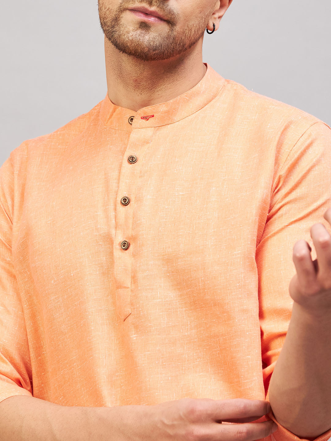 Men's Orange Cotton Blend Kurta