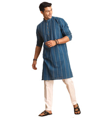 Men's Indigo Blue Cotton Kurta And Pyjama Set