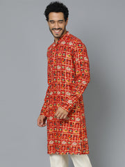 Men's Red Rayon Kurta