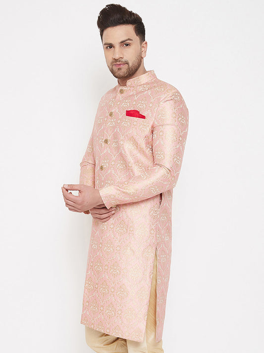 Men's Pink Silk Blend Sherwani Only Top