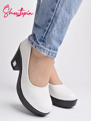 Shoetopia Solid White Pumps For Women & Girls