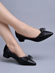 Shoetopia Pointed Toe Bow Detailed Black Bellies For Women & Girls