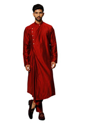 Men's Maroon Viscose Blend Kurta