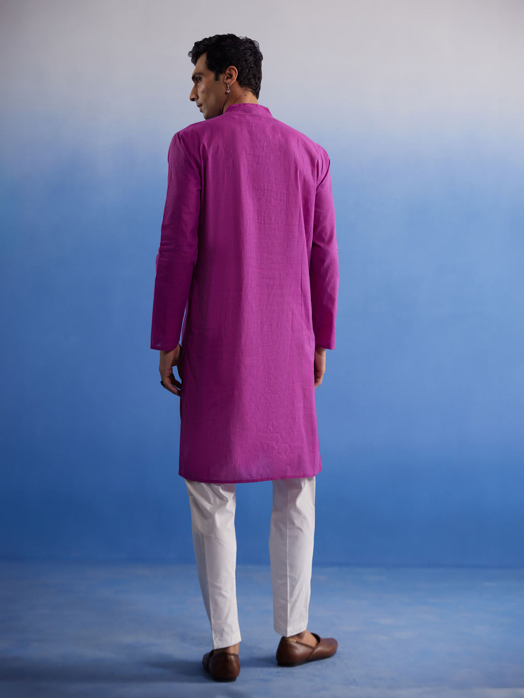 Men's Purple And White Pure Cotton Kurta Pyjama Set