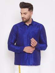 Men's Blue Silk Blend Ethnic Shirt