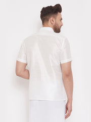 Men's White Silk Blend Ethnic Shirt