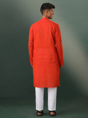 Men's Red And White Pure Cotton Kurta Pyjama Set