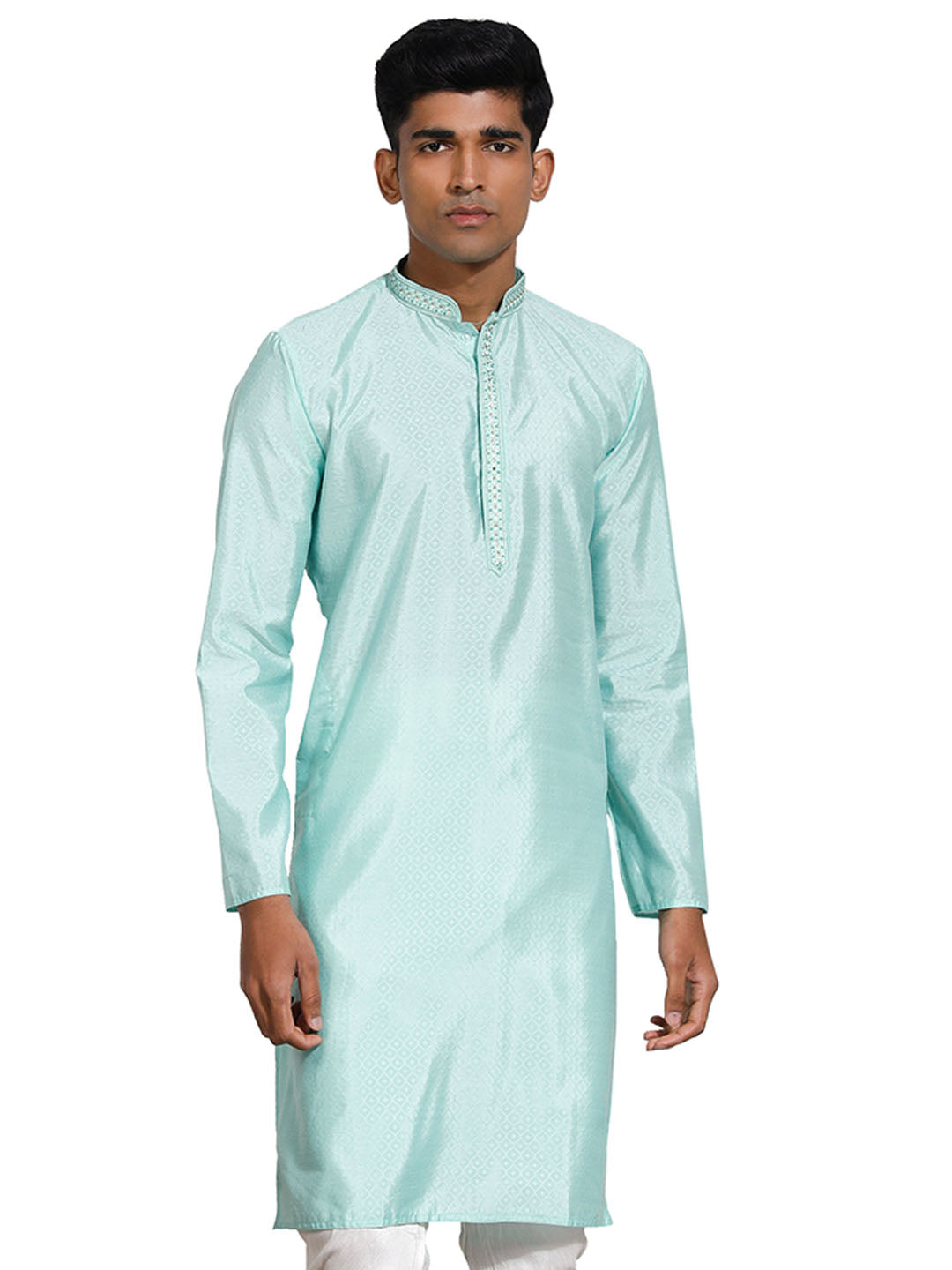 Men's Mint Green Silk Blend Kurta