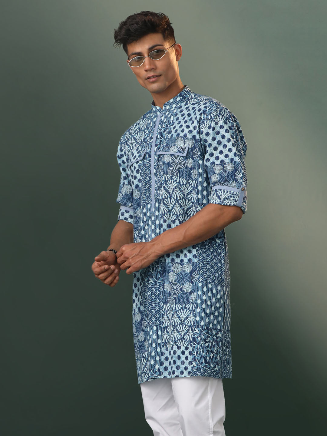 Men's Blue Cotton Kurta