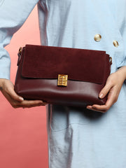 Women's The Velvet Block Shoulder Bag - Wine Red