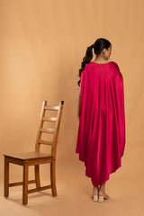 Women Stylist Pink Side Knot Asymmetric Cowl Dress 