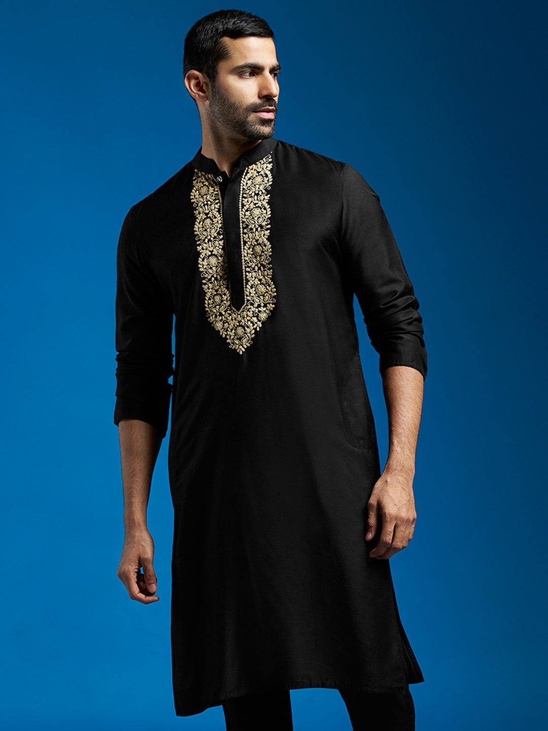 Men's Black Viscose Kurta