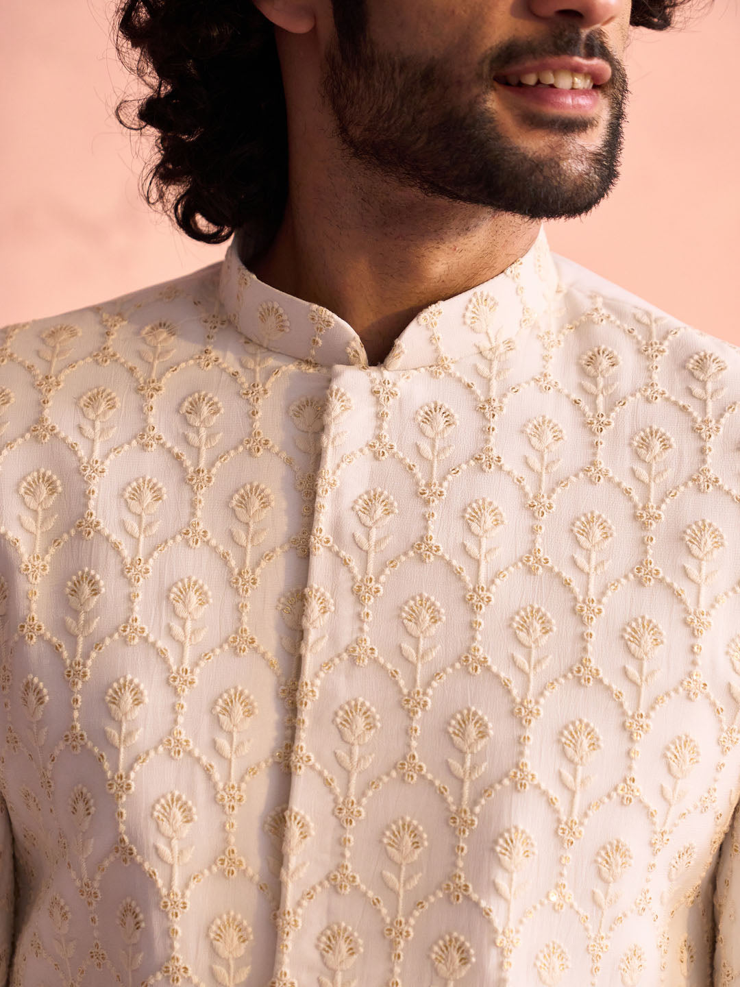 Men's Cream Georgette Sherwani Only Top