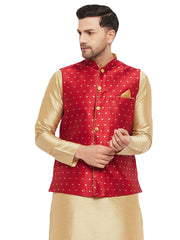 Men's Maroon Silk Blend Nehru Jacket