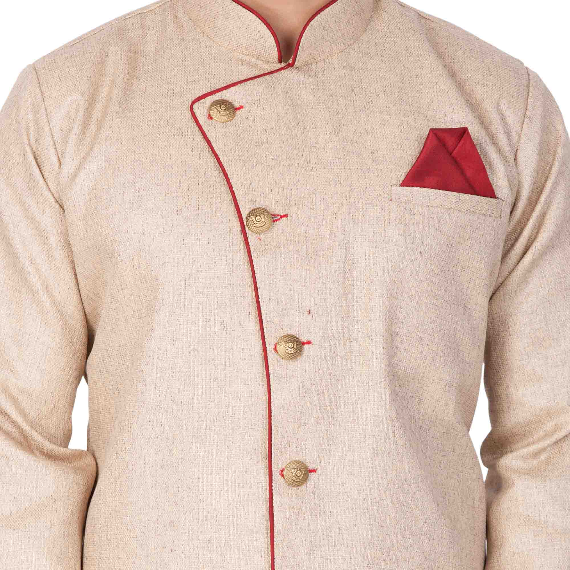 Men's Beige Cotton Blend Sherwani Only Top