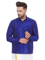 Men's Blue Silk Blend Ethnic Shirt